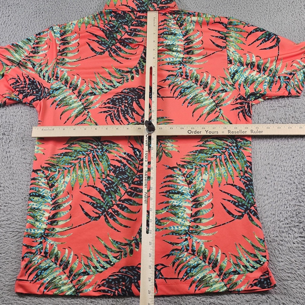 Bad Birdie Polo Shirt Mens Large Coral Tropical Palm Print Golf Stretch Sport - Picture 8 of 10